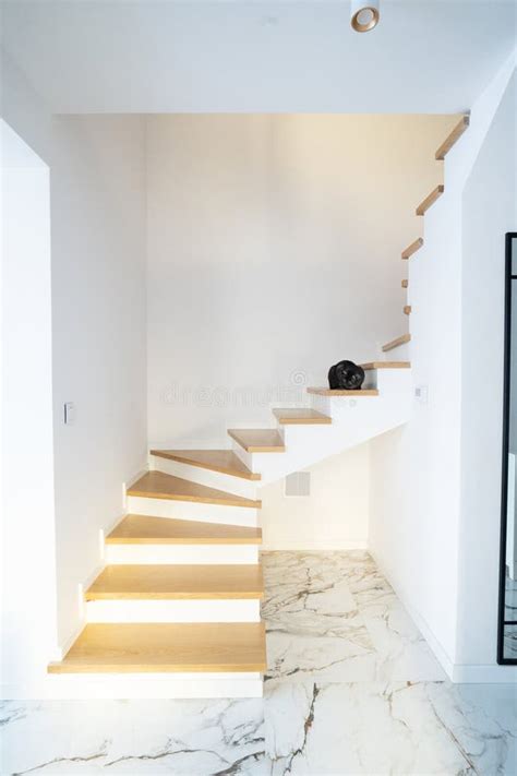 Beton Staircase with Wooden Steps in Modern Home Stock Image - Image of ...