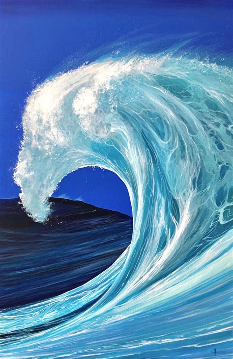 "Big Blue Wave" painting by Hunter Jay in 2024 | Ocean waves art, Ocean wave drawing, Wave painting