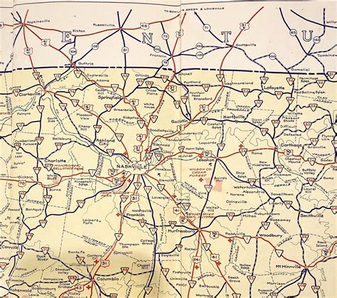 Middle Tennessee on a TN Dept. of Transportation map 80 years ago ...