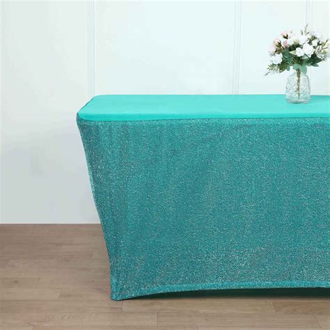 72"x30" Metallic Turquoise Spandex Fitted Tablecloth | Tableclothsfactory.com