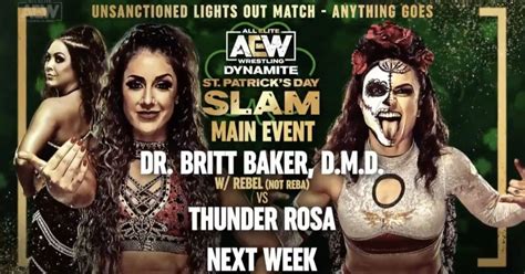 Britt Baker vs. Thunder Rosa to Main Event AEW St Patrick's Day Slam