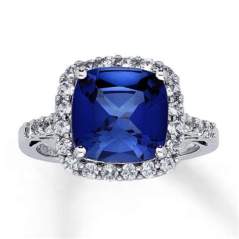 Kay - Lab-Created Sapphire Ring Cushion-Cut 10K White Gold