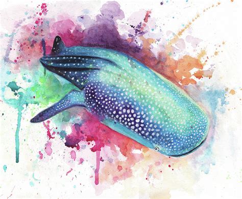 Watercolor Whale Shark Painting by Gretchen Valencic