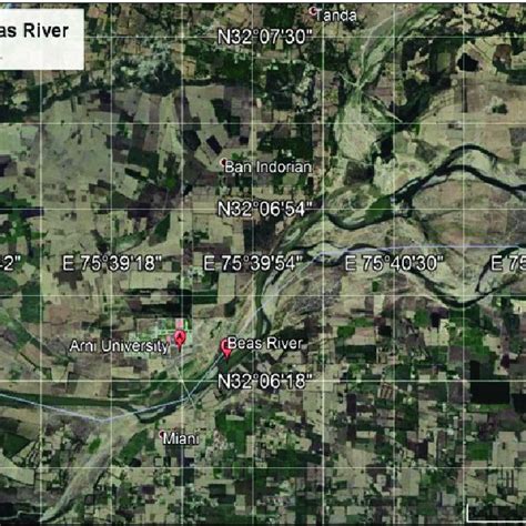 Water sampling from Beas river and the map made by Google 3D earth ...