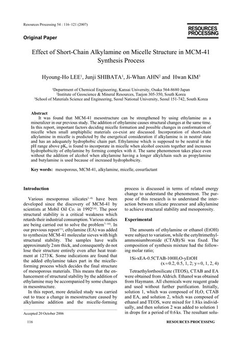 (PDF) Effect of Short-Chain Alkylamine on Micelle Structure in MCM-41 Synthesis Process