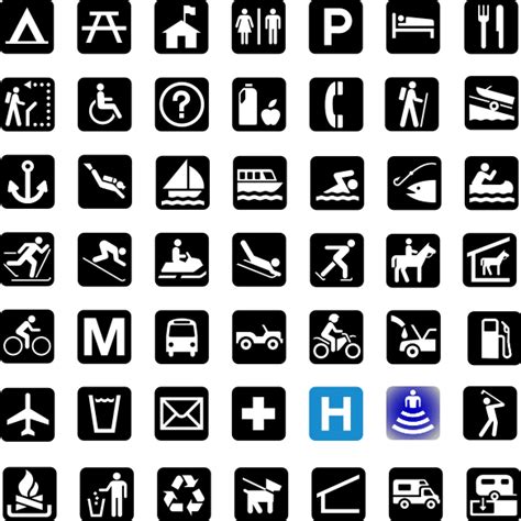 various black and white signs with different symbols