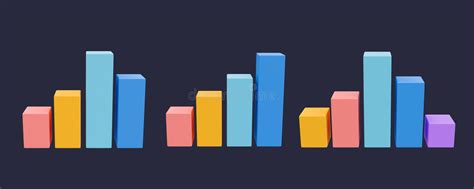 3d Blank Bar Graph Template Set. Bar Chart Mock Up. Data Analysis. Colorful Set of Statistic Bar ...