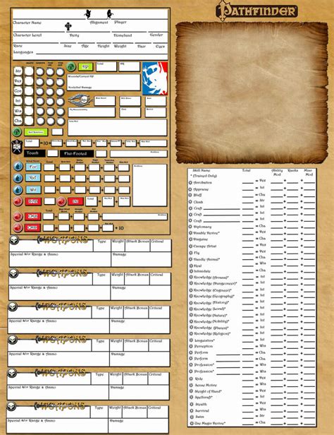 Pathfinder Character Sheet (front) by xanthemann on DeviantArt