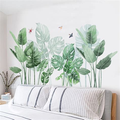 Green Art Wall Stickers, Tropical Plant Leaf Wall Stickers, Creative Decoration for Commercial ...