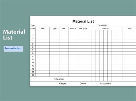Free Material List Template