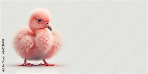 Cute baby flamingo on light background with copy space. Generative AI ...