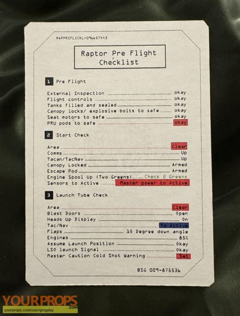 Battlestar Galactica Raptor Pilot Pre-flight Checklist original TV ...