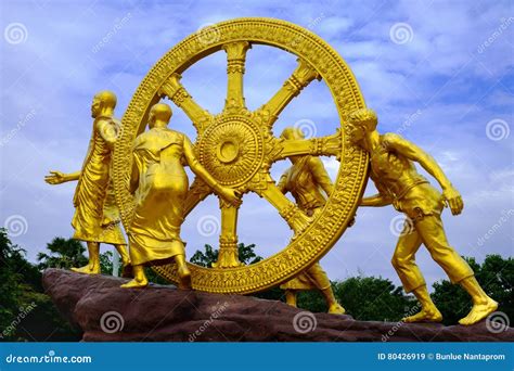 Golden Wheel of Dhamma on Sky Clouds Stock Image - Image of belief, golden: 80426919