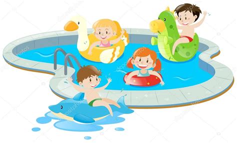 Four kids having fun in the pool — Stock Vector © brgfx #127193694