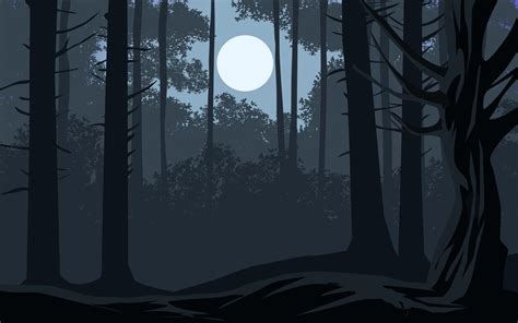 Dark moonlight night in forest. Vector nature landscape 15324025 Vector ...