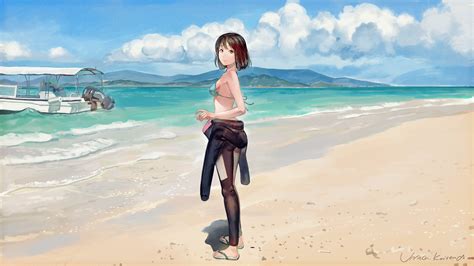 Wallpaper : landscape, sea, anime girls, shore, sand, beach, coast, bikini, vacation, ocean ...