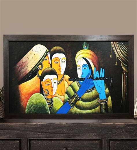 Buy Krishna with Sudama family Original Handmade Framed Oil Painting On Canvas by Chaque Decor ...