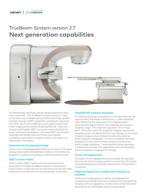 TrueBeam System version 2.7 | PDF | Radiation Therapy | Clinical Medicine