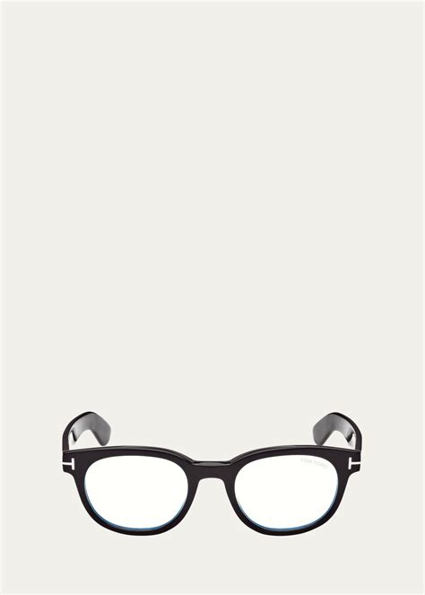 TOM FORD Men's Acetate Blue Light-Blocking Round Glasses - Bergdorf Goodman