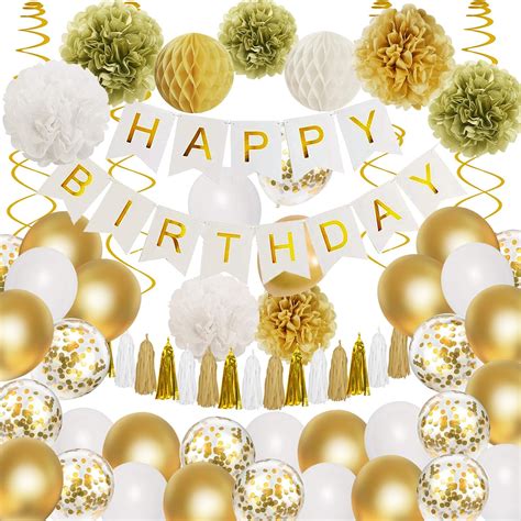 Amazon.com: Happy Birthday Party Decorations Set, Gold Birthday ...