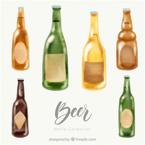 Watercolor beer bottle collection Vector | Free Download