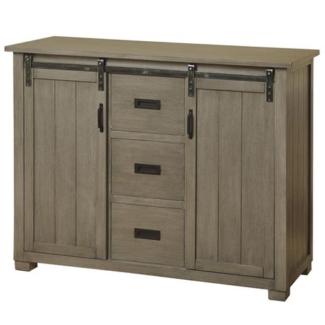 StyleCraft Barn Door Slate Gray TV Cabinet with 2-Sliding Doors and 3-Center Line Drawers ...