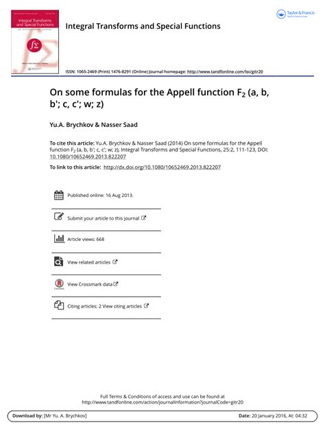 (PDF) On some formulas for the Appell function F 2 (a, b, b′; c, c′; w; z)