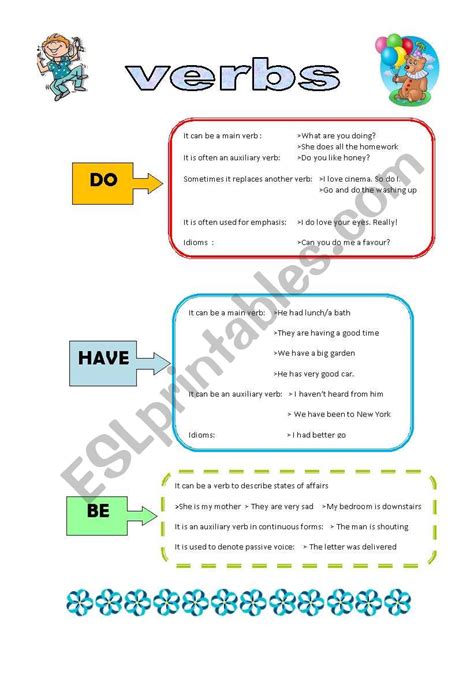 VERBS:DO,HAVE, BE - USAGE - ESL worksheet by mariaah