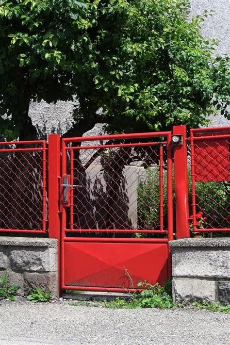 Vintage Red Fence with Gate Stock Image - Image of entrance, fence ...