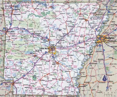 Large detailed roads and highways map of Arkansas state with all cities ...