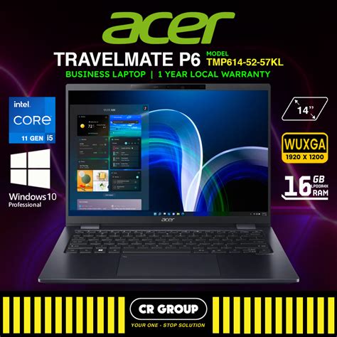 Acer TravelMate P6 TMP614-52-57KL Business Laptop - Intel i5-1135G7 ...