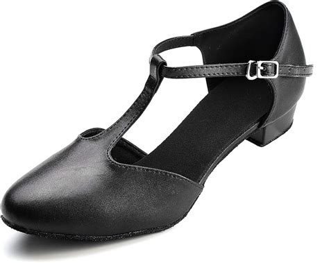 Dress First Chaussures de danse plates pour femme à talon bas en cuir véritable avec sangle en T ...