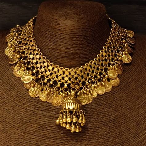 Gold Plated Silver Coin Necklace - South India Jewels