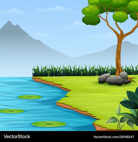 Nature scene background with lake and mountain Vector Image