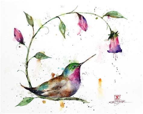 HUMMINGBIRD and FLOWERS Watercolor Bird Print by Dean Crouser - Etsy ...