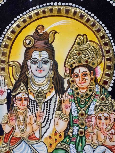 Lord Shiva Family | 24 Karat Gold Work | Framed Tanjore Painting ...