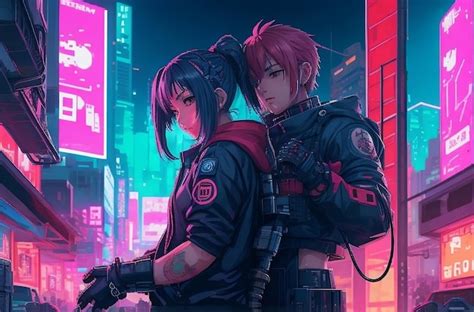 Premium Photo | Cyberpunk anime boy and girl romance