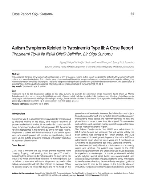 (PDF) Autism Symptoms Related to Tyrosinemia Type III: A Case Report