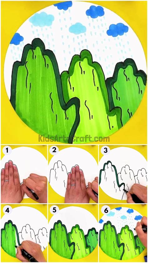 How To Make Mountain Scenery Drawing For Kids Tutorial - Kids Art & Craft