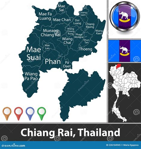 Location Of Chiang Rai Province On Map Thailand. 3d Chiang Rai Flag Map ...