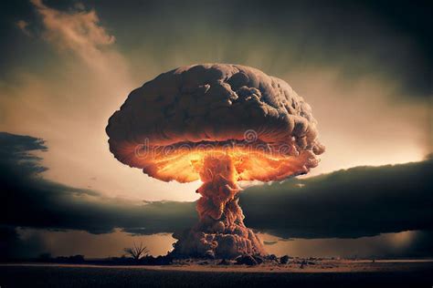 Nuclear Explosion of an Atom Bomb with a Mushroom Cloud Stock Illustration - Illustration of ...