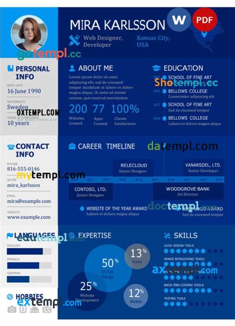 developer blue resume Word and PDF download template