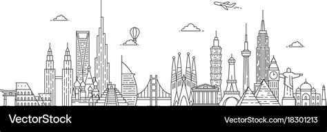 World skyline in outline style Royalty Free Vector Image