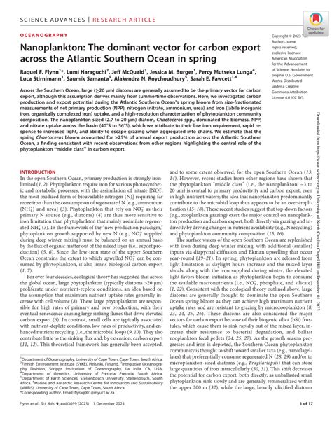 (PDF) Nanoplankton: The dominant vector for carbon export across the ...