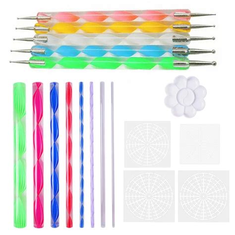 18PCS Mandala Painting Dotting Tools with Dotting Rods Ball Stylus Pens Stencils Paint Tray for ...