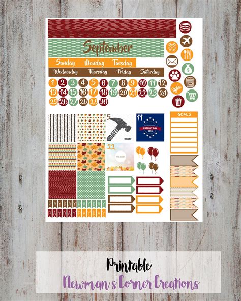 Monthly Kit | September | Newman's Corner | Free planner stickers, Free ...