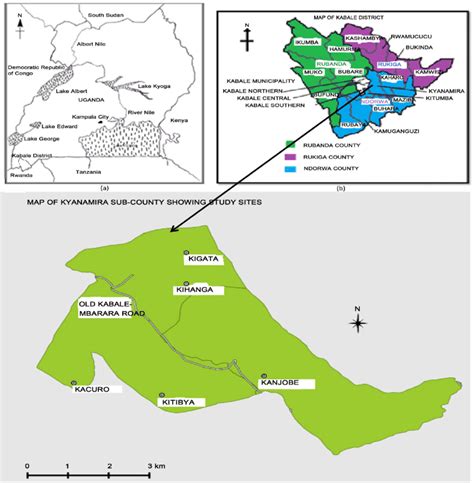 (a) Map of Uganda indicating the location of Kabale District; (b) Map... | Download Scientific ...