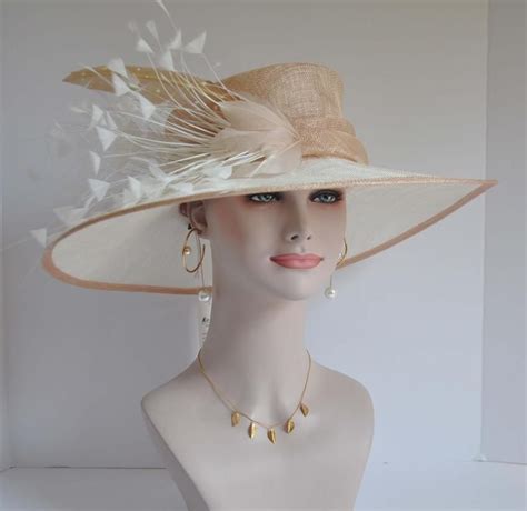 Champagne with White Kentucky Derby Hat, Church Hat, Wedding Hat, Easter Hat, Tea Party Hat Wide ...