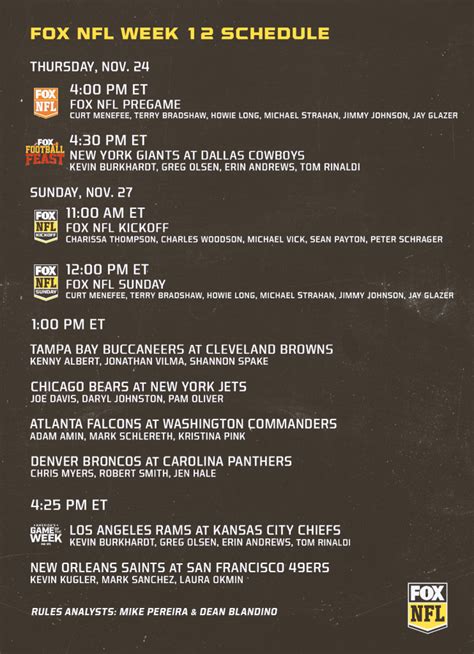 FOX NFL Week 12 Schedule and Regionalization - Fox Sports Press Pass