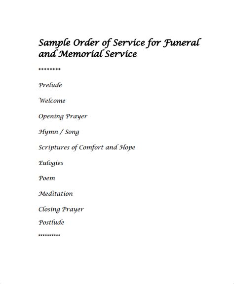 Sample Funeral Order Of Service